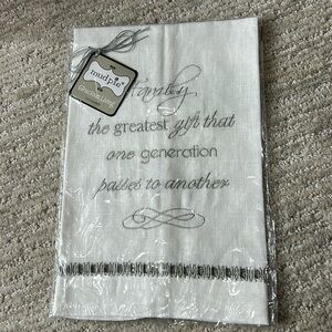 Mud Pie White Linen Guest Towel with Embroidery